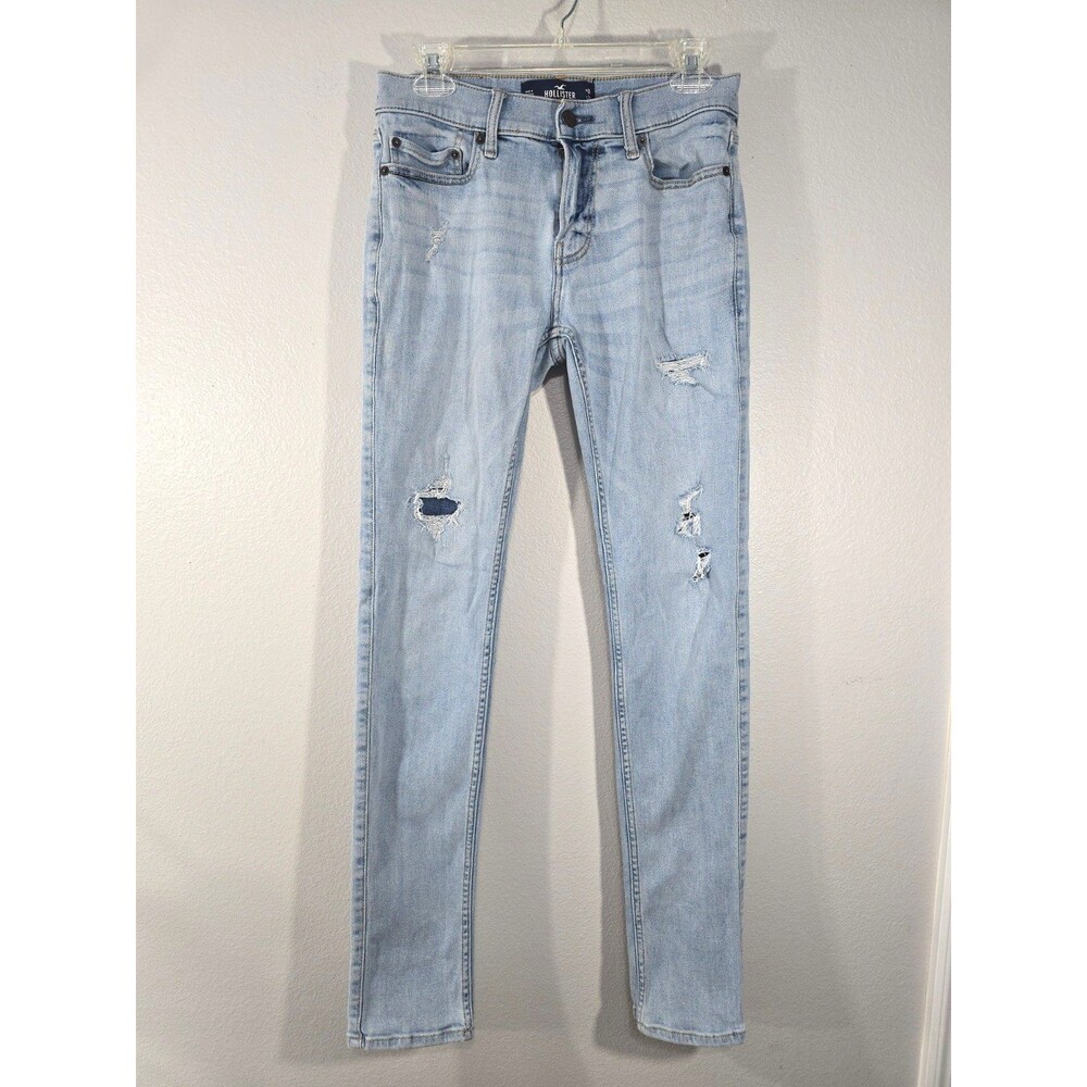 Hollister Jeans Mens 30x31 Light wash Stacked Skinny Stretch Distressed Denim AQ